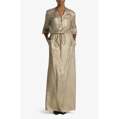 St John St. John Collection Metallic Tie Waist Gown In Champagne