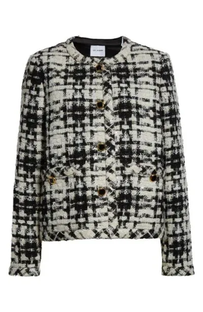 St John St. John Collection Metallic Wool Blend Tweed Jacket In Black/ecru Multi