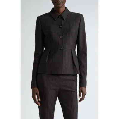 St John St. John Collection Pinstripe Jersey Peplum Jacket In Brown