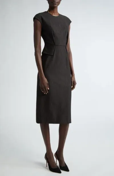 St John St. John Collection Pinstripe Jersey Peplum Sheath Dress In Brown