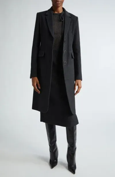 St John St. John Collection Single Breasted Wool & Cashmere Coat In Heather Carbon