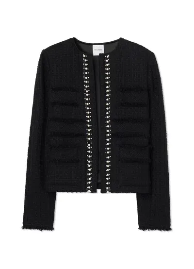 St John Embellished Tweed Jacket In Black