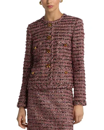 St John St. John Collection Metallic Eyelash Tweed Longline Jacket In Napa Pink Multi