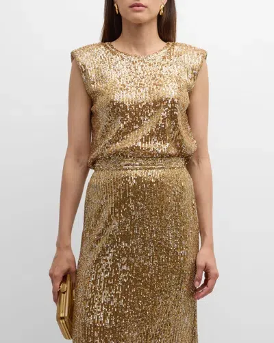 St John Italian Fluid Sequined Sleeveless Top In Gold