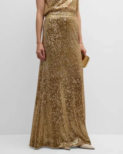 St John Long Sequined Skirt In Gold