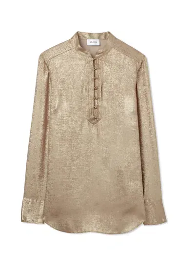 St John Metallic Long Sleeve Blouse In Champagne