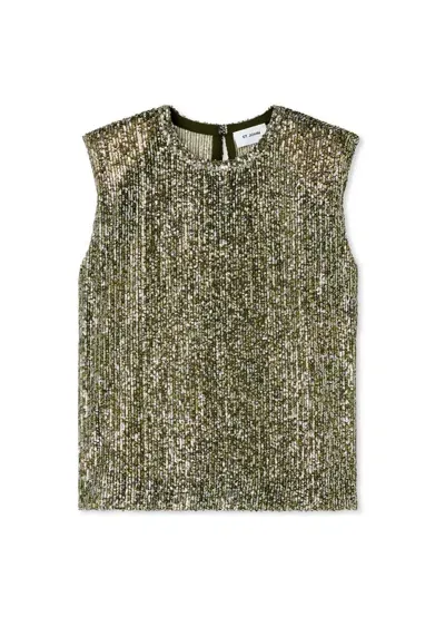 St John Sequin Knit Sleeveless Top In Olive