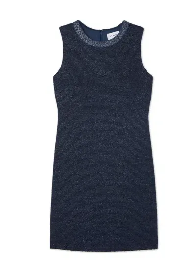 St John Sleeveless Lurex Tweed Dress In Royal Blue/lurex Multi