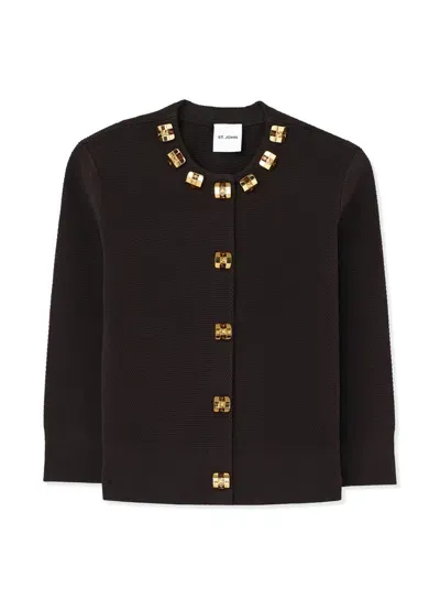 St John Studded Pique Knit Cardigan In Mocha