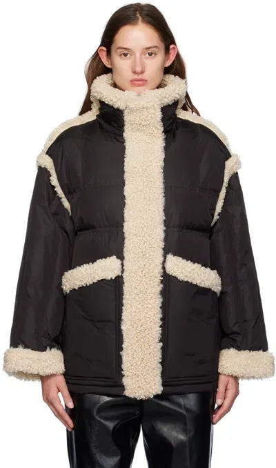 Stand Studio Black Dorothy Faux-shearling Down Jacket In 89110 Black/natural