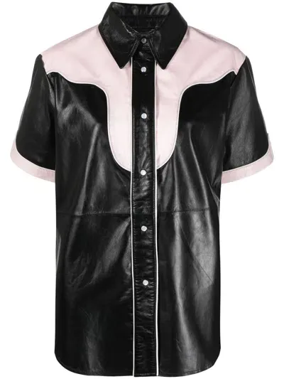 Stand Studio Colour-block Leather Shirt In Black