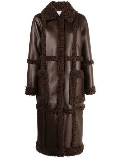 Stand Studio Contrast-trim Faux-leather Coat In Brown