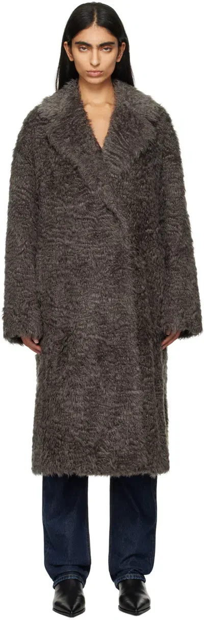 Stand Studio Gray Nicole Faux-fur Coat In 81030 Smoke Grey