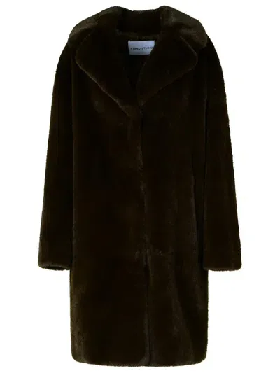 Stand Studio Teddy Camille Brown Faux Fur Jacket In Ashbrown