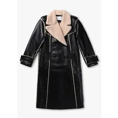 Stand Studio Frankie Double-breasted Faux-leather Coat In Black Fabric