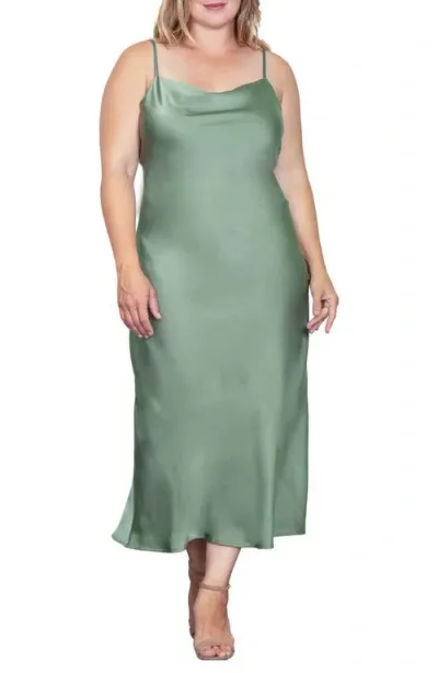 Standards & Practices Cowl Neck Satin Dress In Bayleaf