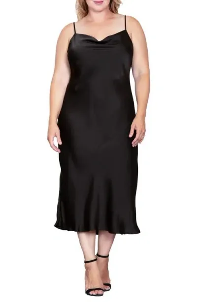 Standards & Practices Cowl Neck Satin Dress In Black