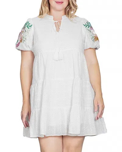 Standards & Practices Embroidered Sleeve Cotton Eyelet Dress In White