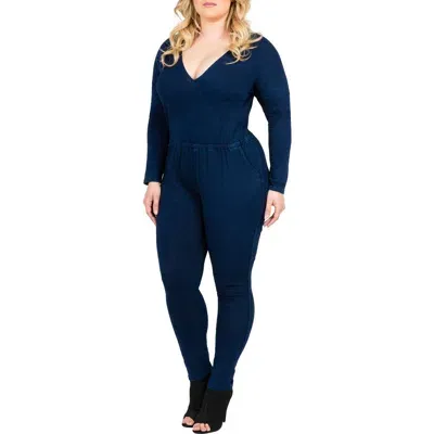 Standards & Practices Lucy Knit Denim Jumpsuit In Blue