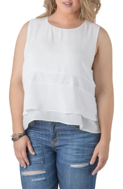 Standards & Practices Mandy Faux Leather Trim Top In White