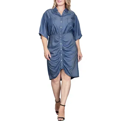 Standards & Practices Ruched Denim Shirtdress In Dark Indigo