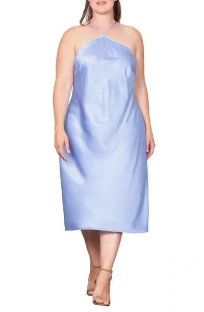 Standards & Practices Satin Midi Dress In Glacial Blue