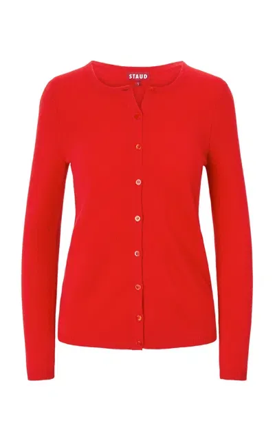 Staud Adan Knit Cashmere Cardigan In Red