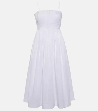 Staud Bella Cotton Poplin Midi Dress In White