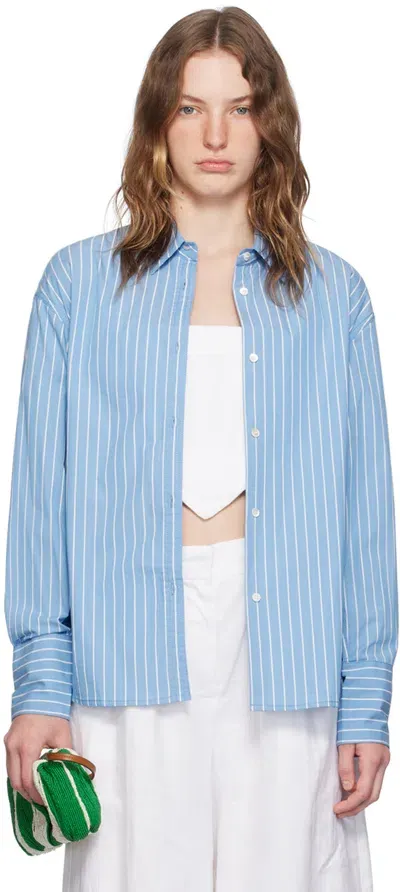 Staud Kelly Striped Cotton-blend Poplin Shirt In Azst Azure Pinstripe