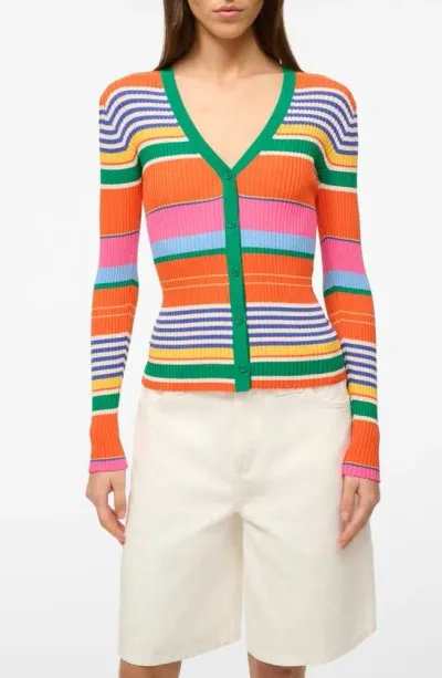 Staud Cargo Stripe Rib Cardigan In Multi Bayadere Stripe