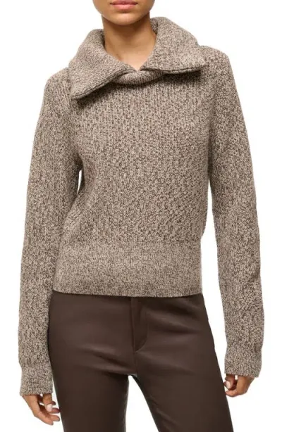 Staud Christopher Marled Wool Blend Collared Sweater In Mocha Melange