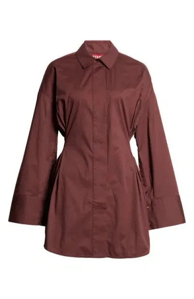 Staud Cindy Long Sleeve Stretch Cotton Shirtdress In Merlot