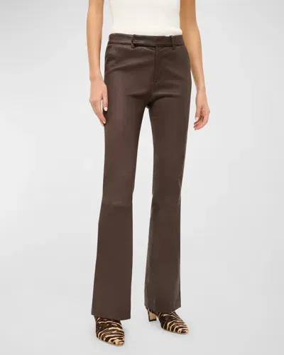 Staud Hanover Leather Bootcut Pants In Tiramisu