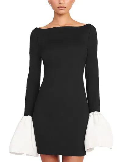 Staud Hawthorne Womens Boatneck Mini Sheath Dress In Black