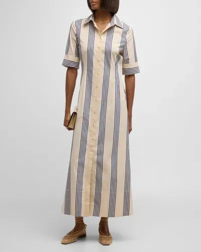 Staud Joan Stripe Maxi Shirtdress In Marine Bayadere Stripe