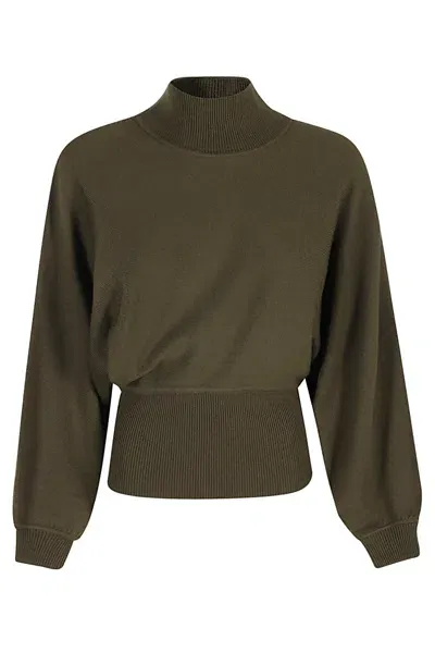 Staud Bishop Sleeve Wool Mock Neck Sweater In Green