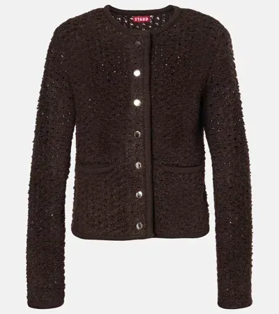 Staud Lisson Open-knit Jacket In Brown