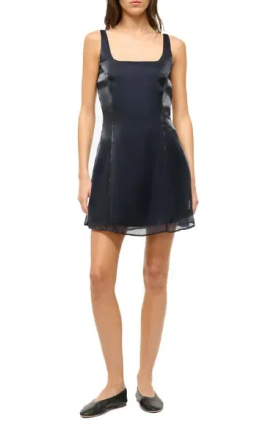 Staud Livingston Square Neck Sleeveless Minidress In Midnight