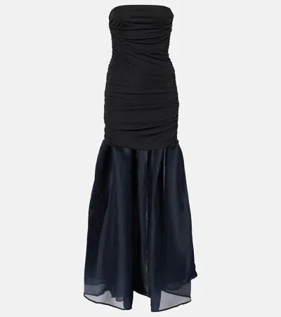 Staud Liya Ruched Jersey And Organza Gown In Black