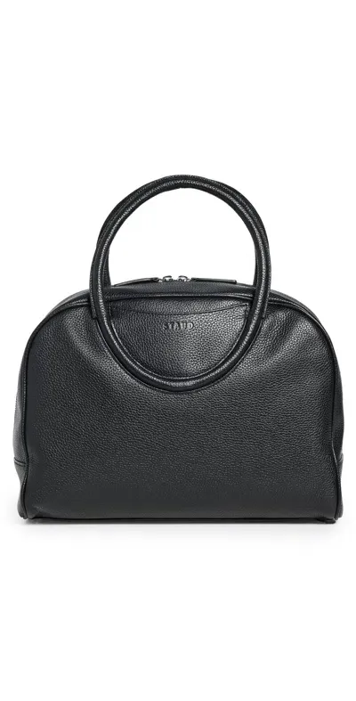 Staud Maude Bowler Pebbled-leather Tote In Black