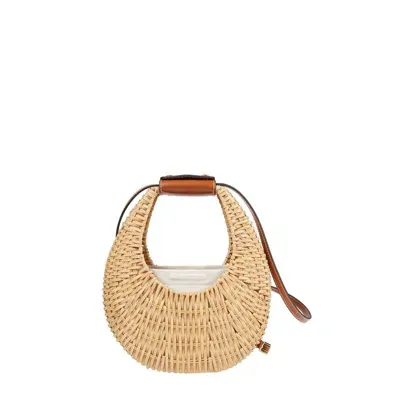 Staud Moon Mini Woven Top Handle Bag In Brown