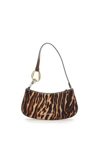 Staud Ollie Leopard Printed Mini Shoulder Bag In Brown