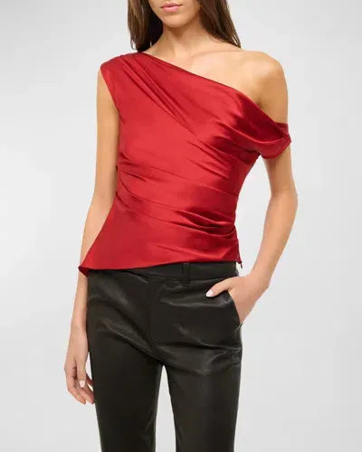 Staud Phare Satin One-shoulder Top In Rouge