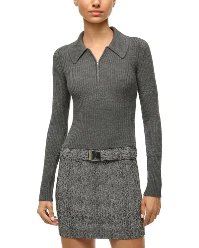 Staud Platt Mixed Media Long Sleeve Minidress In Textured