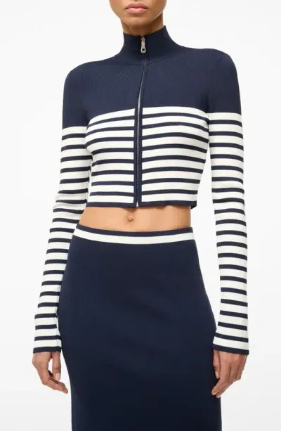 Staud Raft Stripe Crop Cardigan In Navy White