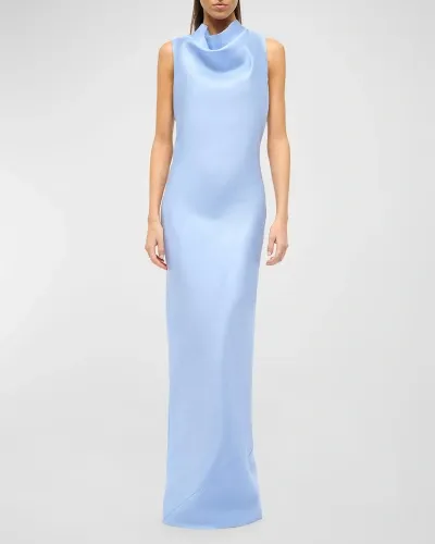 Staud Rochelle Cowl-neck Sleeveless Satin Gown In Periwinkle