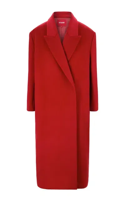 Staud Serge Oversized Wool Crepe Coat In Red