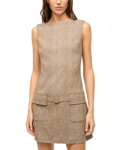 Staud Sheila Sleeveless Herringbone Minidress In Mocha Herringbone