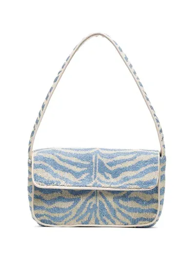 Staud Tommy Beaded Zebra Pattern Shoulder Bag In Blau