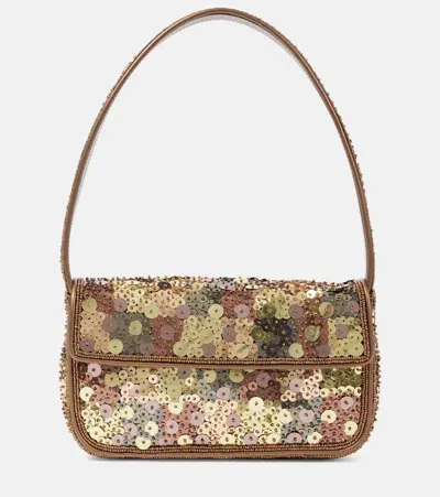 Staud Tommy Small Sequined Shoulder Bag In Gold